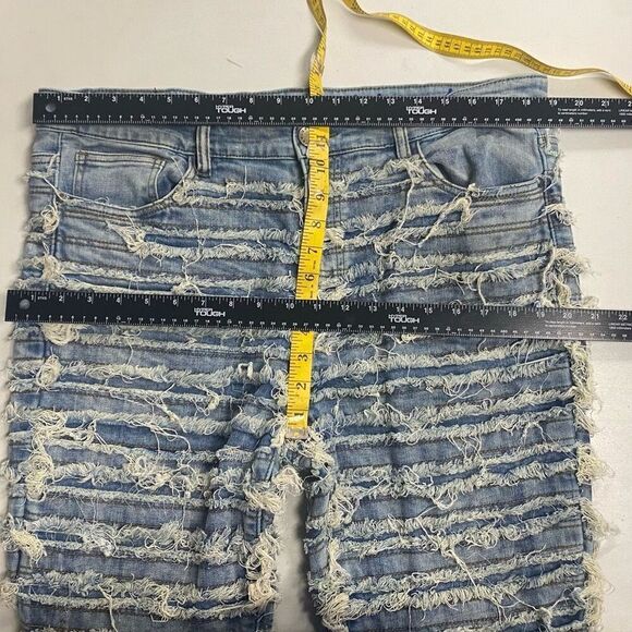 REELISTIK NYC Men’s Stacked Denim Distressed Jeans Size 38 Light Washed Blue - Picture 5 of 11